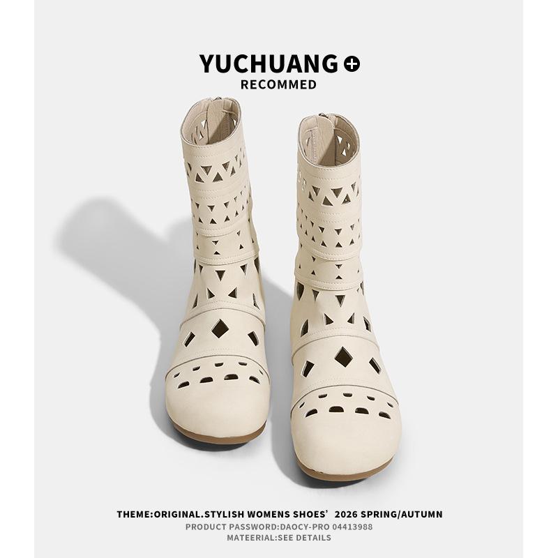 Round head hole short boots summer hollow Martin boots retro breathable versatile cool boots women