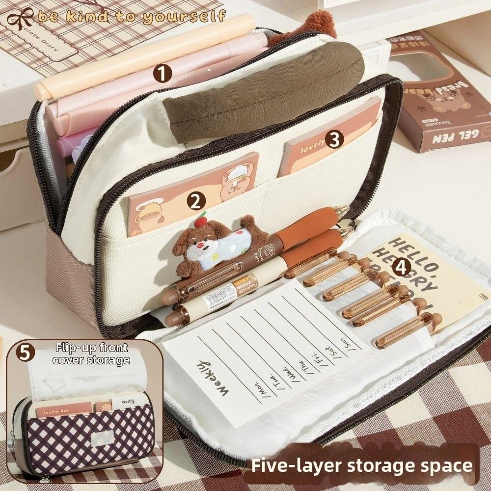 Handheld Embroidered Puppy Pencil Case Large Capacity Stationery Pouch Cartoon Pen Bag  Cosmetic