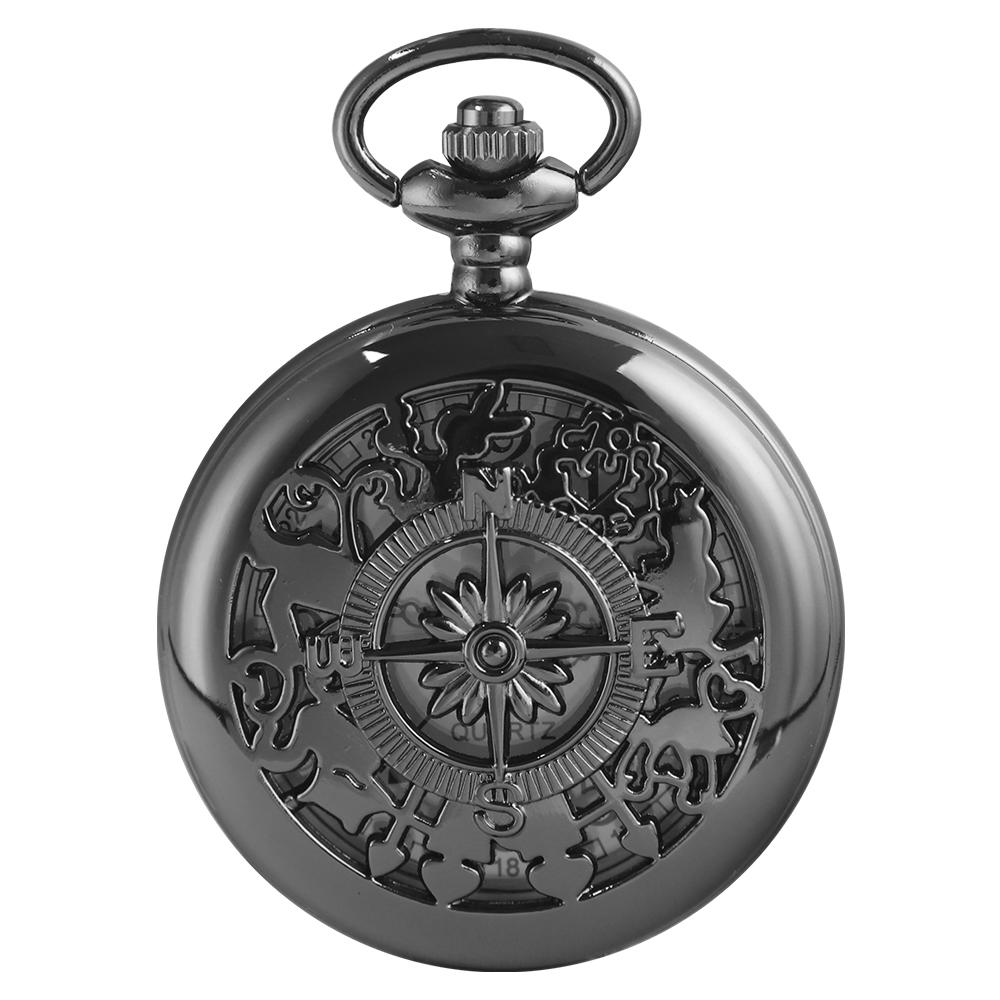 

Retro Popular Black Pocket Watch Ornate Hollow Compass Constellation Quartz Pendant Necklace Watch for Collection CF1804 серый