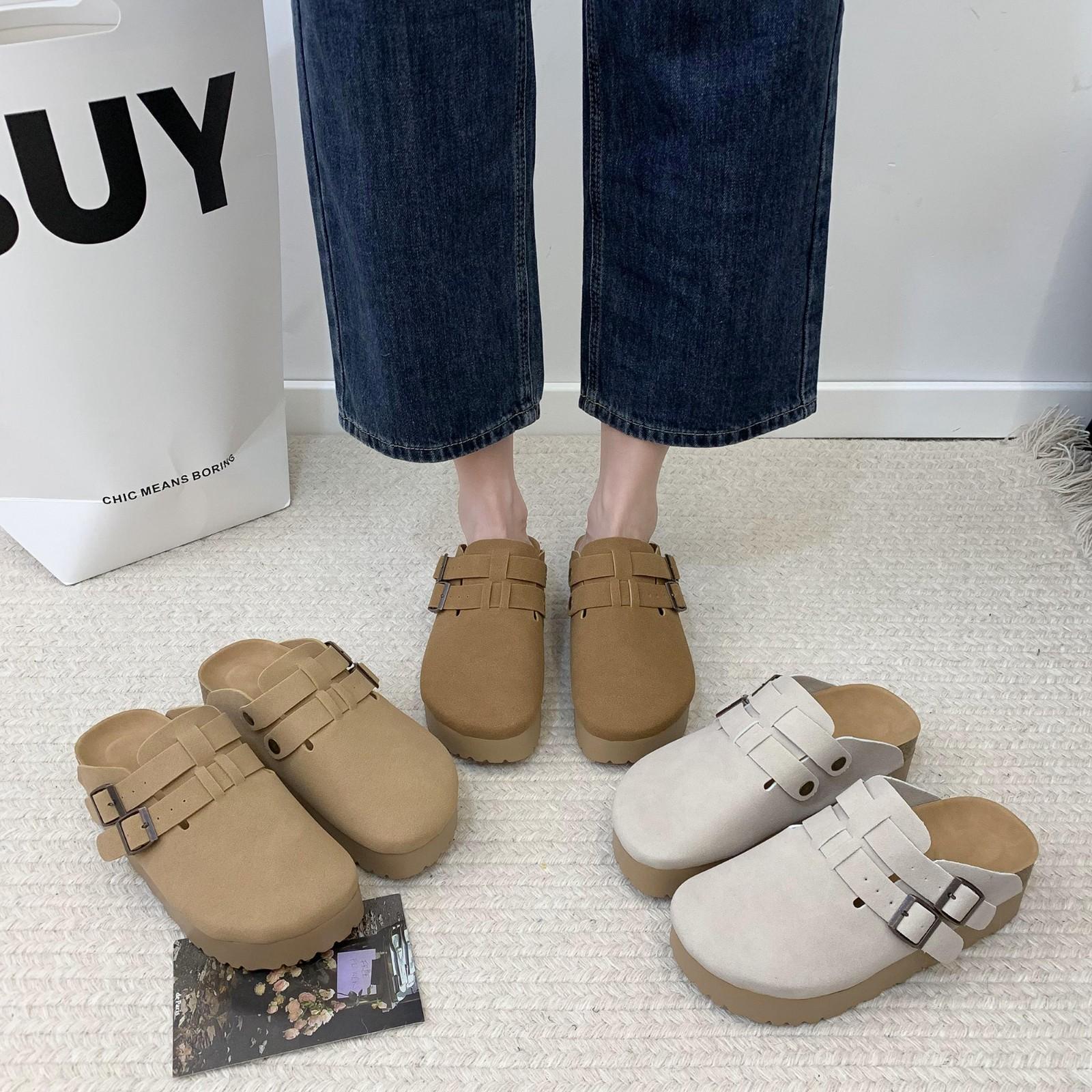 Ретро каштановые универсальные туфли на платформе женские осенние новые увеличивающие рост верхняя одежда увеличивающая рост сумка голова полушлепанцы 35 5219₽