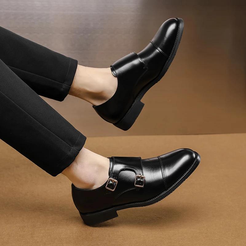 Fashion Brand Designer British Monk Strap Leather Shoes for Men Dress Formal Wedding Prom Oxford Luxury Man Male Men Shoes