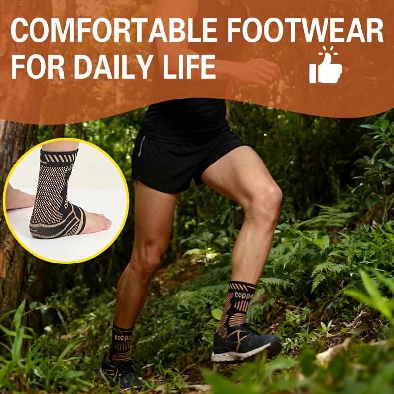 1 Paar Koperen Compressie Enkelbraces, Antislip Strips, Ademende Ondersteuningsmouwen, Hoge Elasticiteitsgraad, voor Mannen & Vrouwen