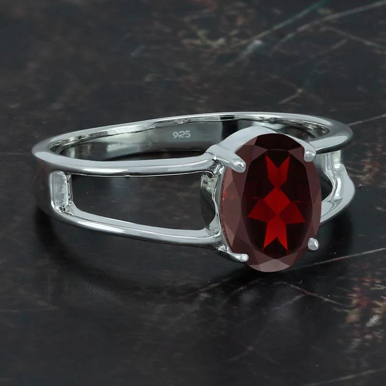 Kırmızı Garnert Yüzük el yapımı Tasarımcı Bildiri Yüzüğü, 925 Gümüş Yüzük, Partywear Yüzük Yıldönümü hediyesi