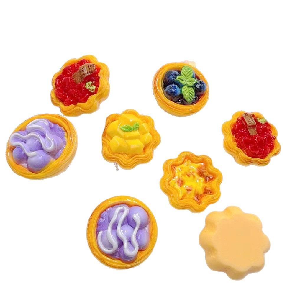 5Pcs Mixed Fruit Tart Resin Charms Blueberry Taro Strawberry Mango Original Simulation Play Food Flatback Diy Supplies
