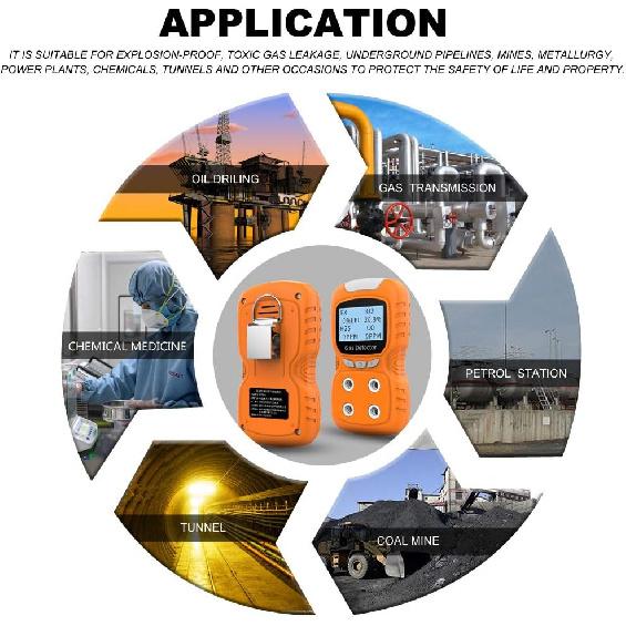 Portable Gas Detector, Gas Clip 4 Gas Monitor Meter Tester Analyzer, Rechargeable LCD Display Sound Light Shock Air Quality Tester, 2 Year
