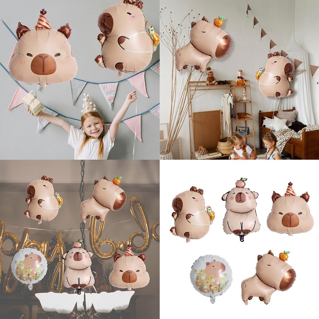 Packung mit 5 Capybar-Folienballons für Partydekorationen, Geburtstage und Feiern, Aluminiumfolienballon