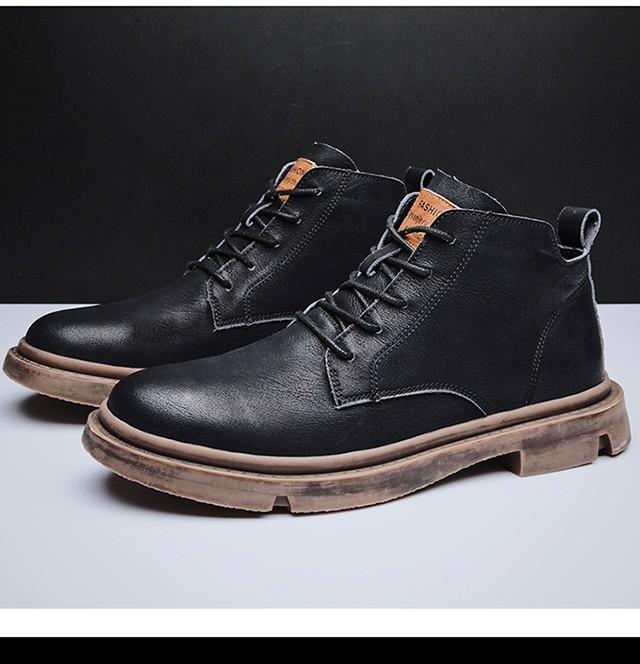 New Classic Comfortable Round Head Men's Fashion Work Shoes Breathable Lace-up Solid High Quality Wear Resistant Short Boots
