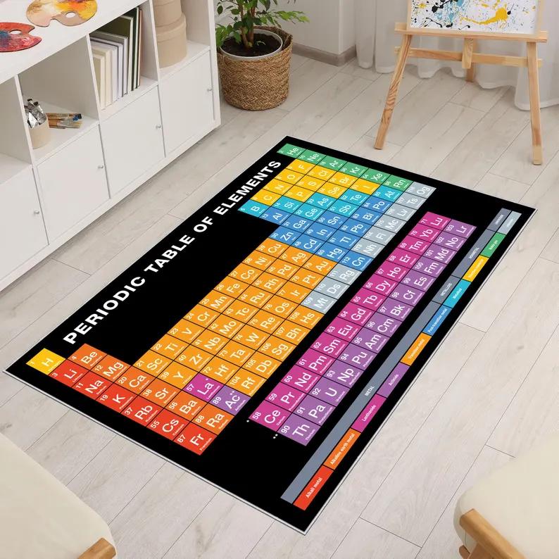 Science Theme Pattern Carpet Mat Rug Home Decoration Teacher Element Periodic Table Design Educational Non Slip Durable
