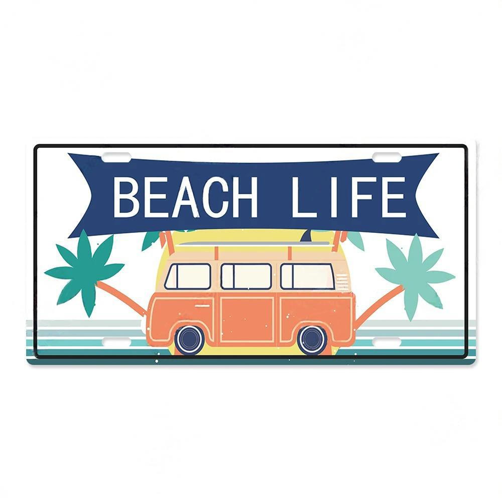 Summer Beach License Posters Wall Decor Plate Meal Sign Plaque Metal Vintage Tin Sign Room Decoration for Bar Pub