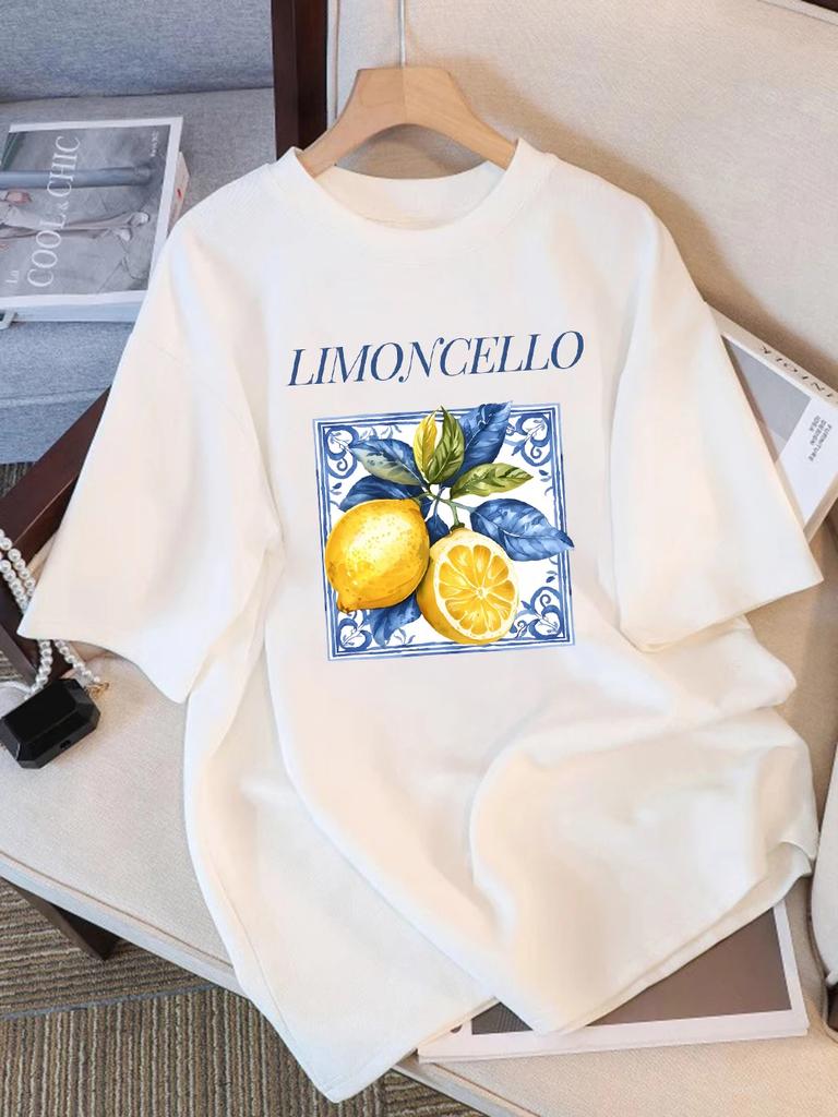 Summer TShirts Unisexs Lemon Cello Creative Fruits Printing Short Sleeve Comfortable Soft ONeck Tops Basic Unisex Clothes