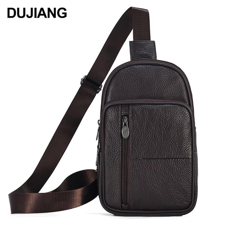 First Layer Cowhide Men'S Breast Bag Outdoor Sports Chest Bag Men'S Business Leather Messenger Bag
