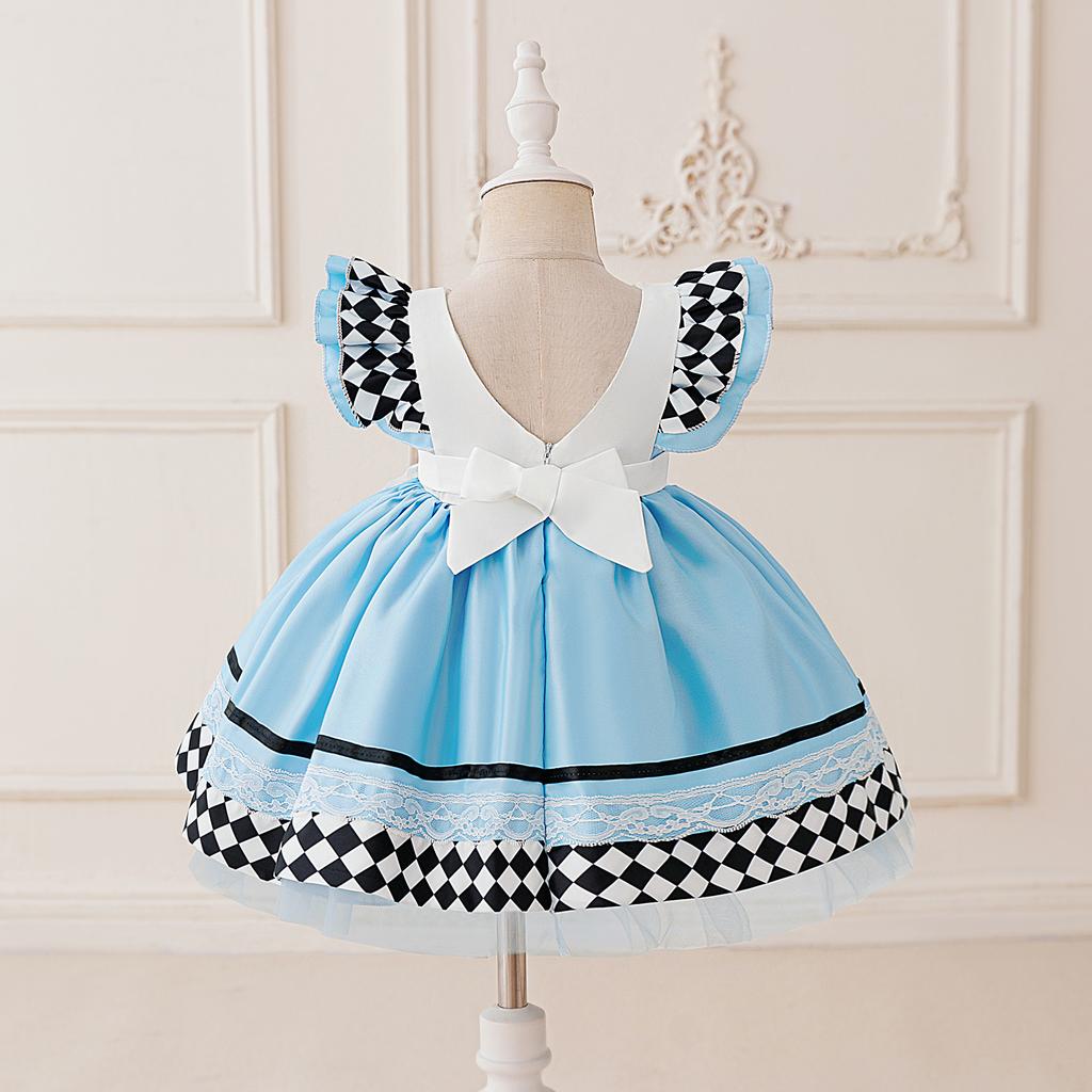 Baby Girl Dress Alice in Wonderland Girl Performance Costume Pleated Skirt Printed Lace Princess Dress