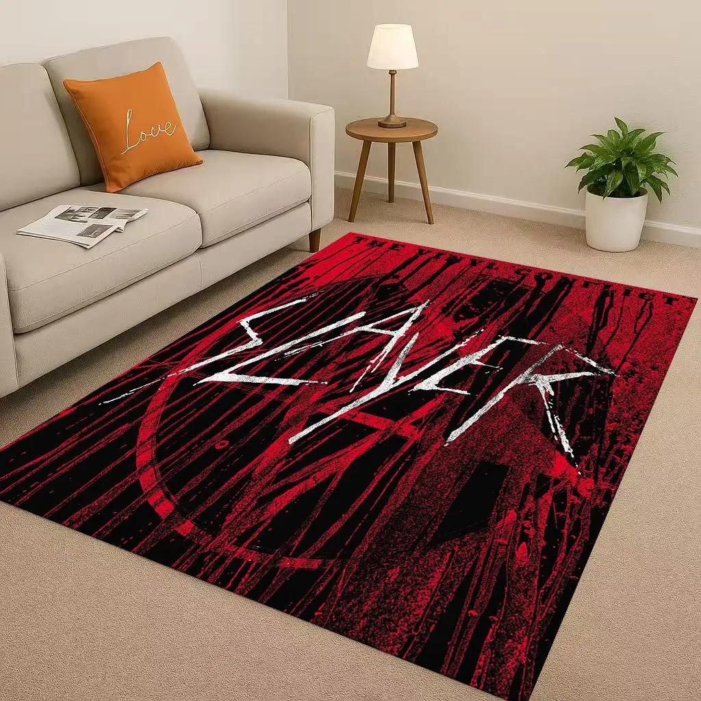 HD Slayer Thrash Metal Rcck Band Skull Sign Living Room Non Slip Area Rug Carpet for Bedroom Playroom Sofa,Home Decor Doormat