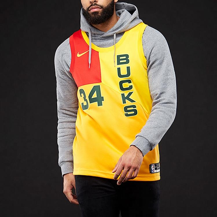 Nike Giannis Antetokounmpo #34 City Edition Jersey Men Tops Yellow AJ4624-717