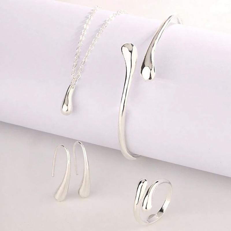  4Pcs Teardrop Jewelry Set Necklace Bracelet Earrings Ring Women Valentine'S Day Gift