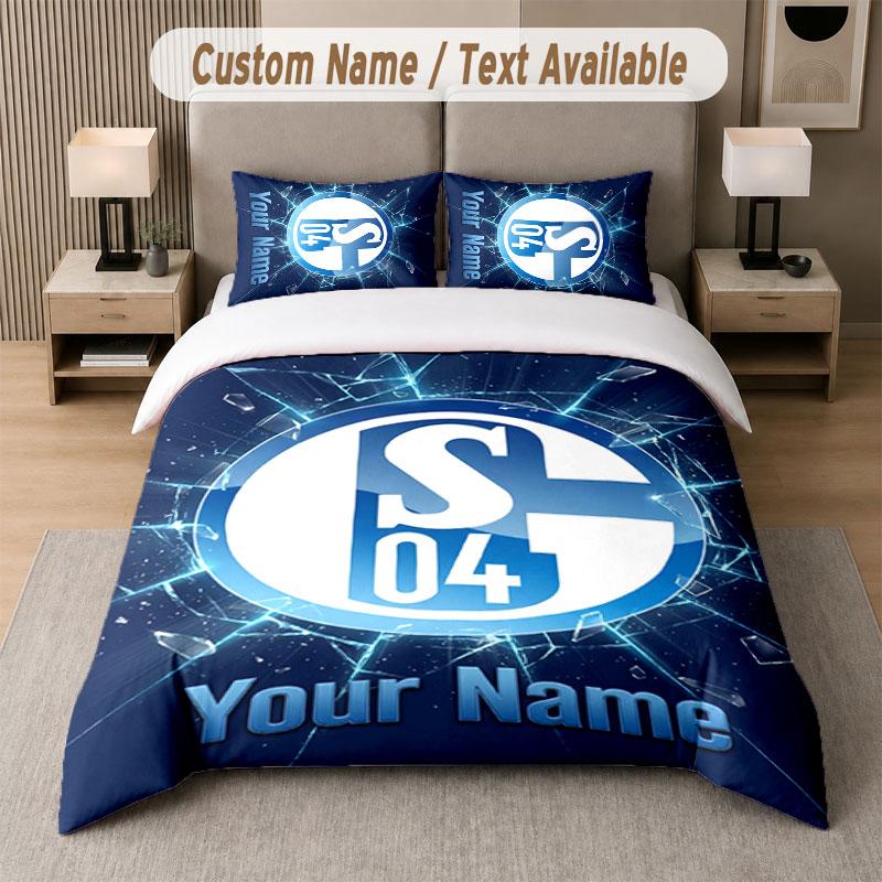 Custom Bedding Set Schalke 04 FC Pattern, Print Name Text 1 Duvet Cover plus 2 Pillowcases Home Textile