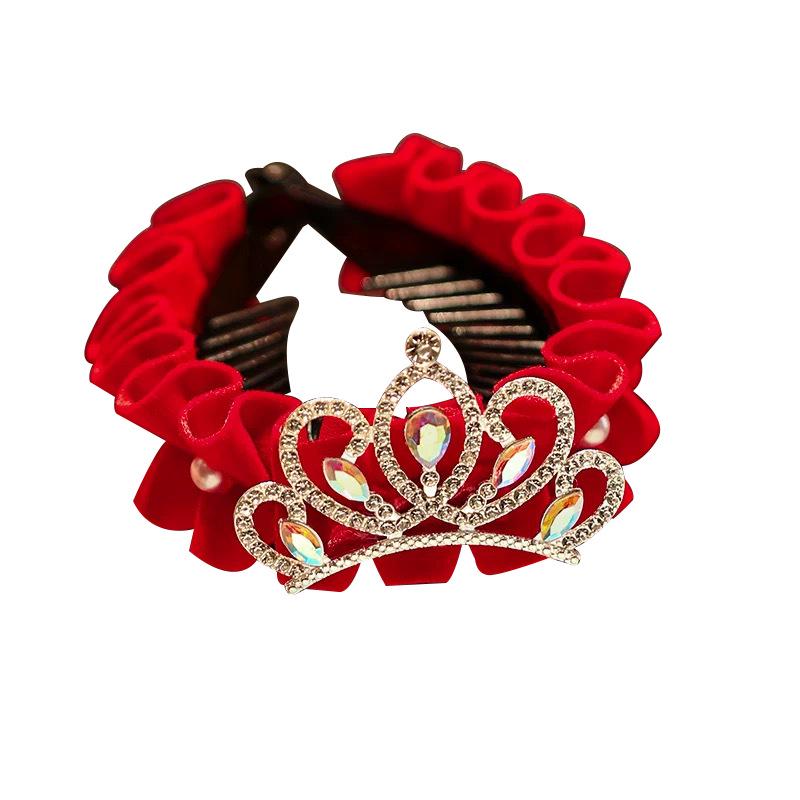 Children's 2026 New Year Red Crown Hair Clip Ponytail Holder for Girls