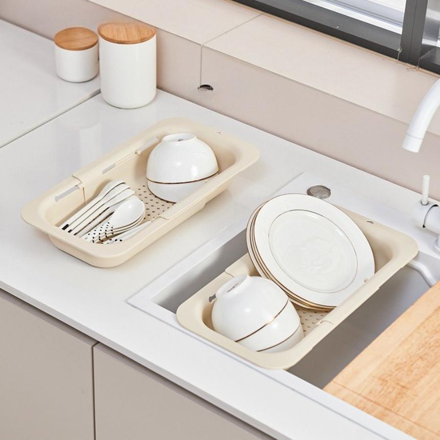 Countertop Drying Basket Expandable Sink Dish Drainer Basket Collapsible Kitchen Organizer for Dishes Produce Fruit