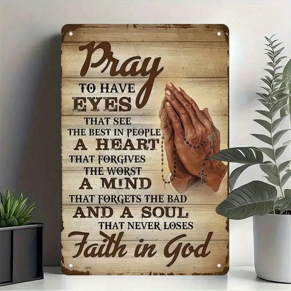 Vintage Metal Tin Sign Inspirational Quote Wall Decor Prayer Room