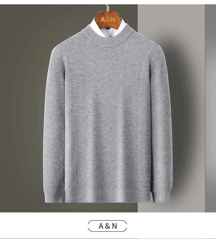 100% Sheepskin Thick Half High Collar Woolen Sweater Men's Jacquard Business Casual Middle aged Bottom Coat