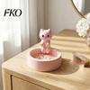 Matte Finish Jewelry Holder Cute Cat Storage Tray, with Deep Plate Slot, Pink Shaped Organizer Resin Decorative Ornament, for Dressing Table And