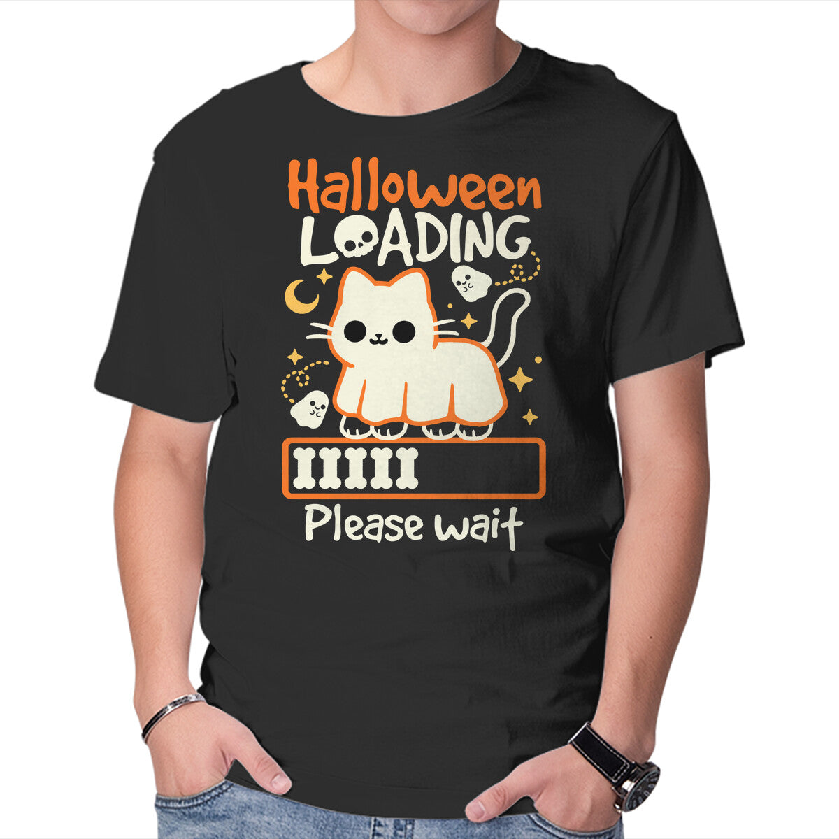Unisex Crew Neck T-Shirt Halloween Loading Graphic Short Sleeve Casual Tee S