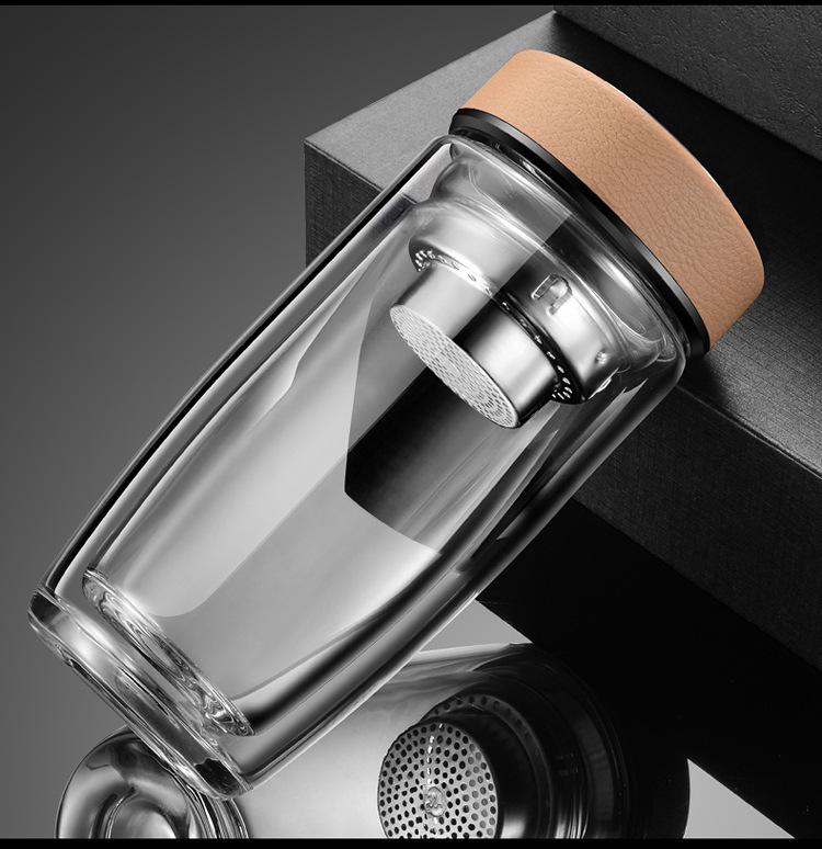 Bouteilles d'eau en verre à double paroi de 380 ml pour boire du thé avec infuseur, gobelet, filtres en acier inoxydable, passoire à thé, articles de boisson de voyage