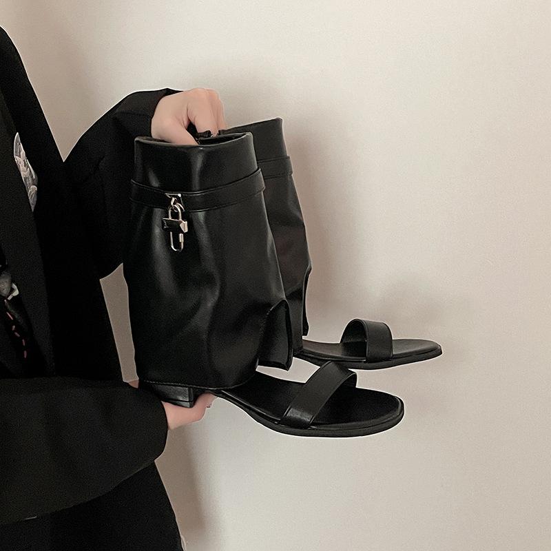 Versatile one-word with short boots retro open-toed cool boots women's summer fashion temperament western trousers boots wedges sandals