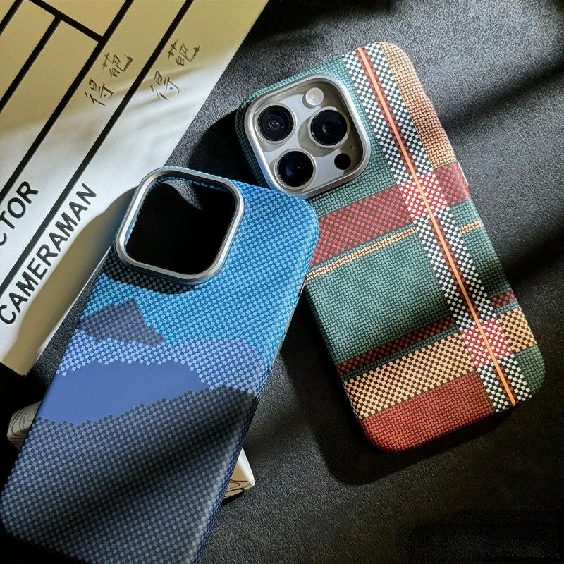 Applicable To Apple 16promax Kevlar Texture Mobile Phone Case iPhone15 Metal Frame 14 Anti-drop Protective Case
