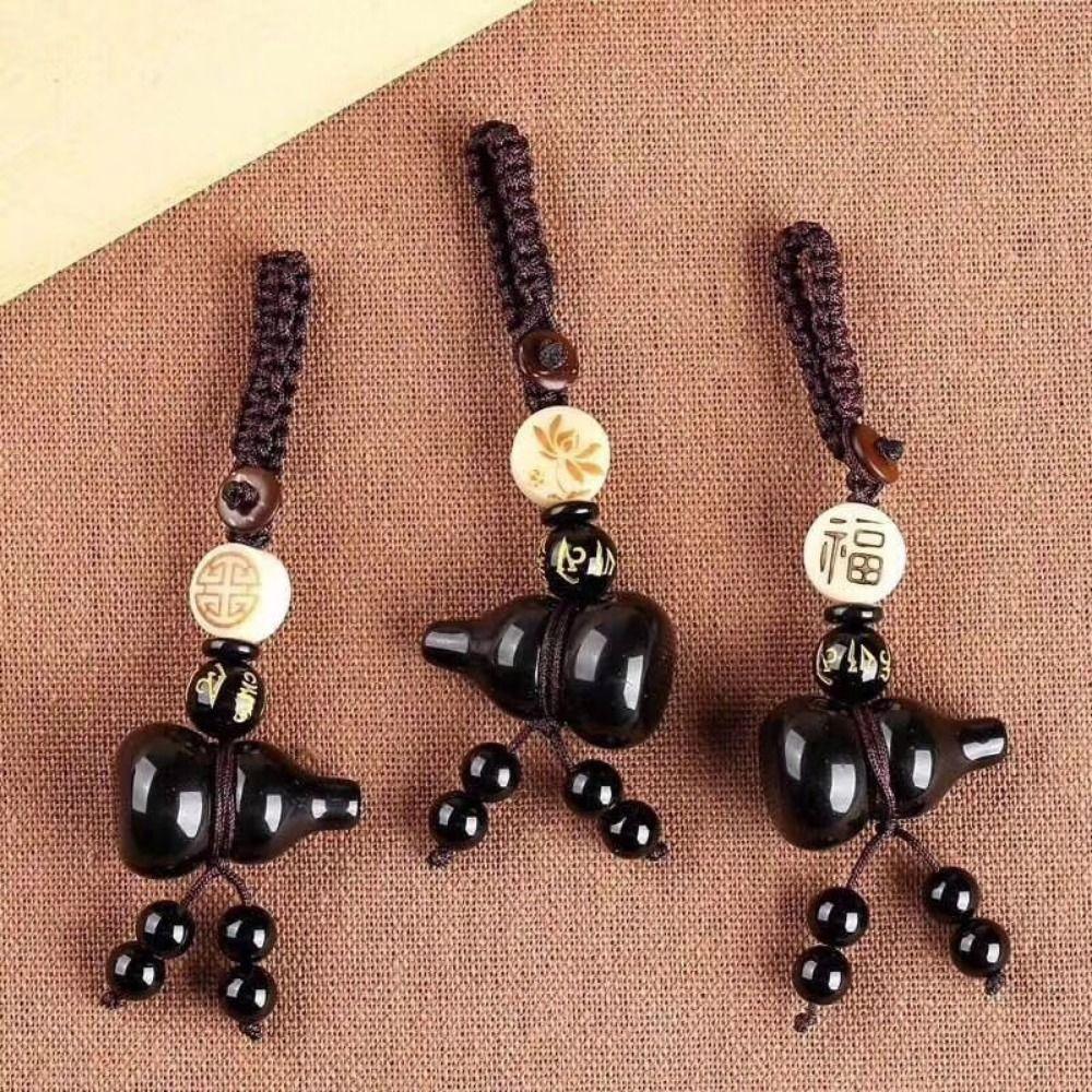 

Weave Rope Bag Charms with Black Red Beads Car Key Ring Creative Gourd Pendant Keychain Key Ring Style 1