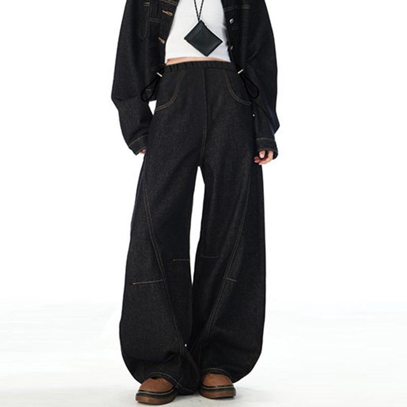 Spring 2026 Korean Style Wide-Leg Maternity Jeans in Denim Blue M