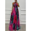 Women Lace Dresses Sleeveless Printed Round Neck Big Swinging Collar