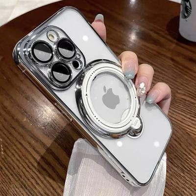 iPhone 15 14 Plus 13 12 11 Pro Max İçin Lens Koruma Halkası Braketi Şeffaf Kılıf Magsafe Manyetik Kablosuz Şarj Kapağı
