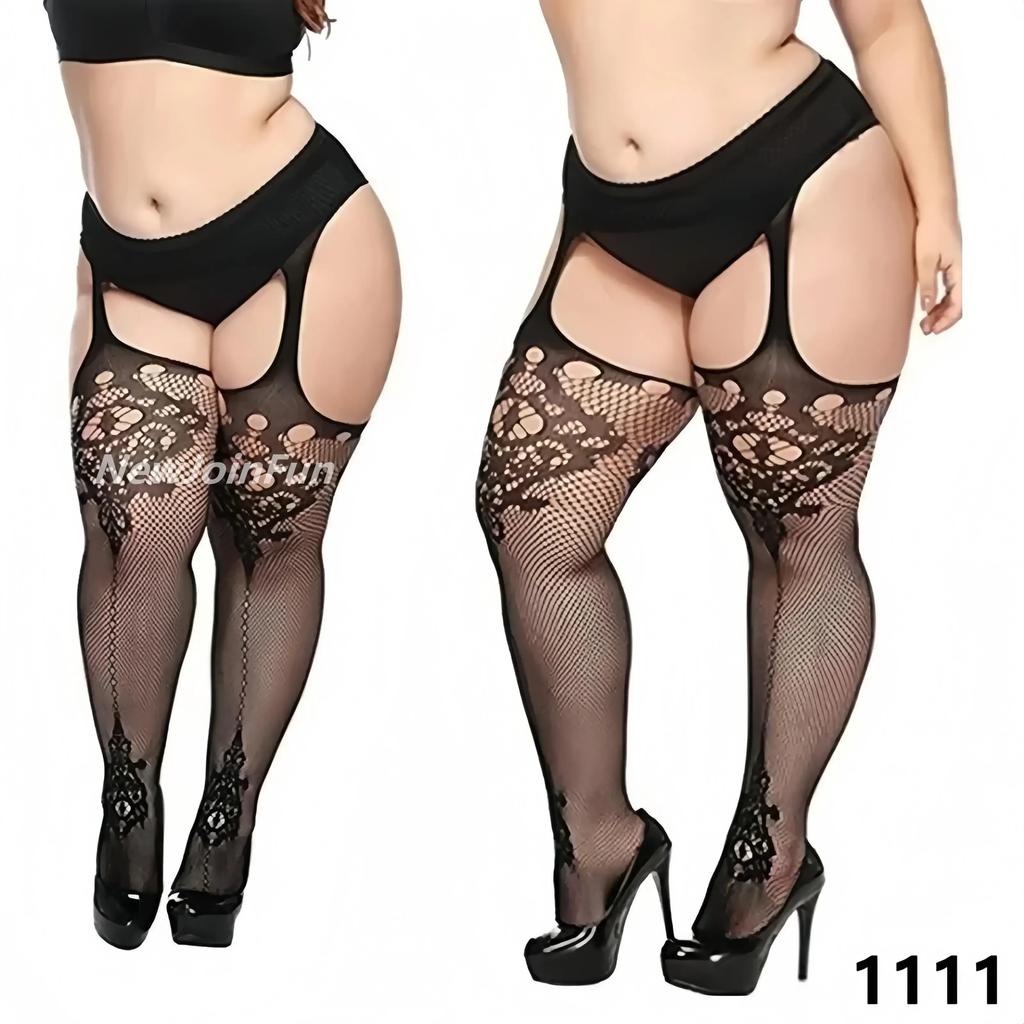 Freeauce 5Xxxl Plus Size Woman'S Stockings Fishnet Tights Sexy Large Mesh Hollow Out Pantyhose Garter Belt Night Club Party Wear