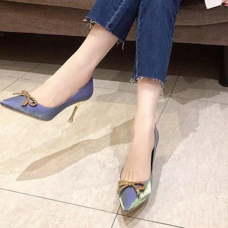 Fashion Women's Shoes Blue Stilito Party With Crystals On Promotion 2025 Trend 39 Vacation Summer Fashion Ladies Pumps Chic and Elegant