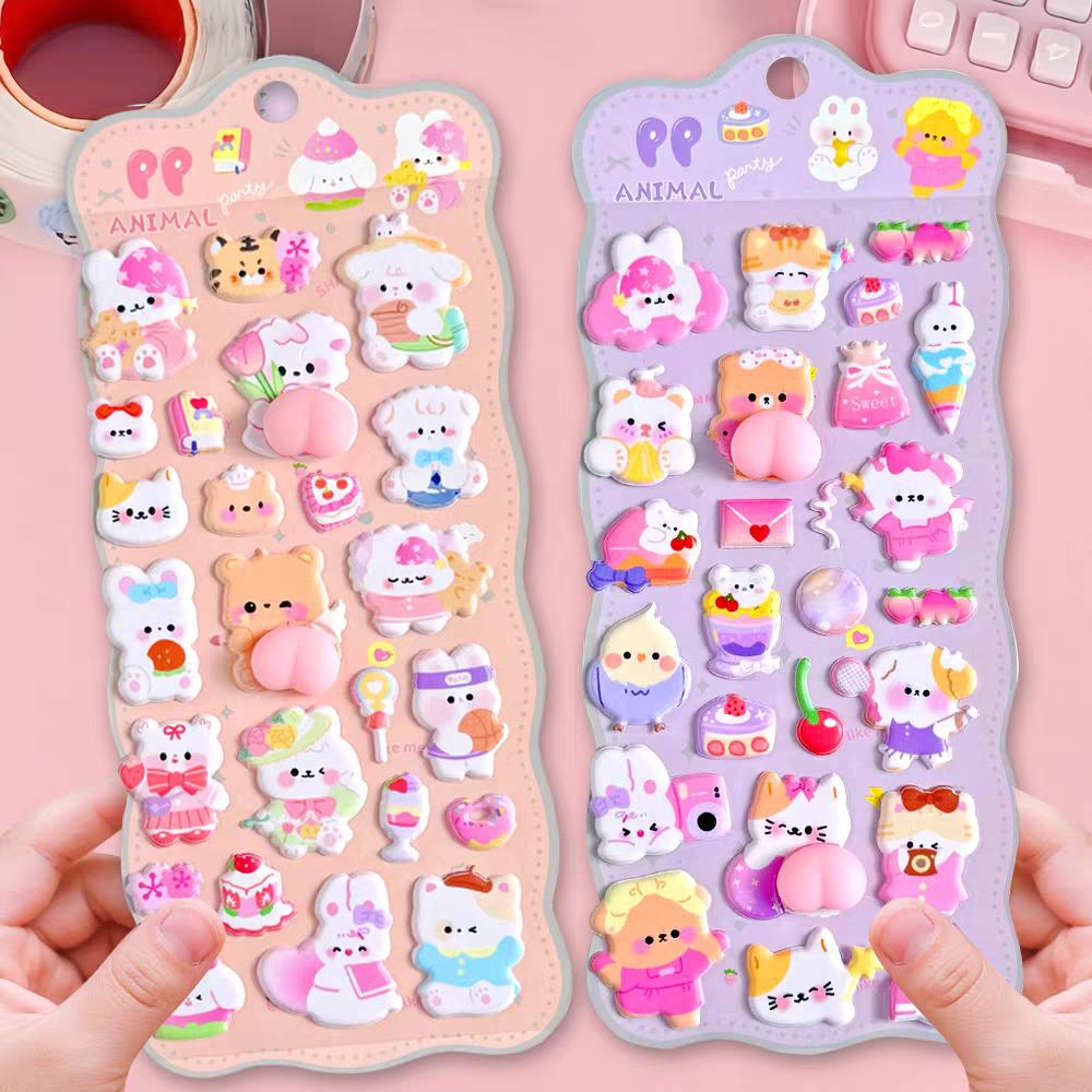 1/2/4pcsCute 3D Decompression Soft Butt Pinch Fun Cartoon Stickers Kawaii DIY Phone Water Bottle Decoration Stickers Gift