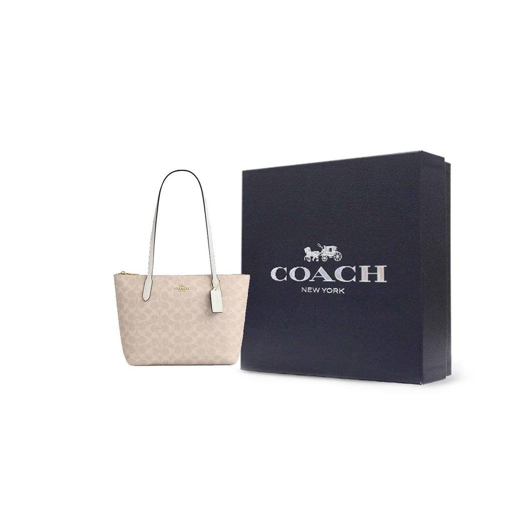 Coach Fiona 24 Marka Nadruk Metalowe Logo Torba Tote Torba na Zakupy Torebka Damska tote Piaskowo-Żółty Kredowo-Biały CBT18-IMXDM
