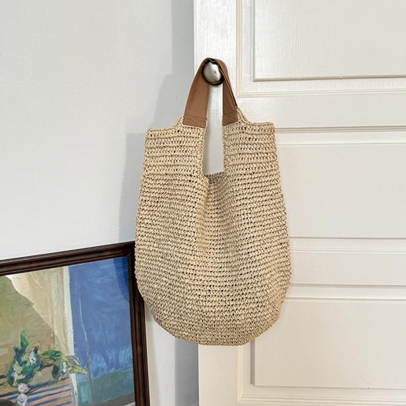 Borsa a Spalla Intrecciata Fatta a Mano Vintage da Spiaggia Estiva Rattan Rattan Borse da Shopping Bohémien da Donna per Viaggio Estivo Vacanza Tote Casual