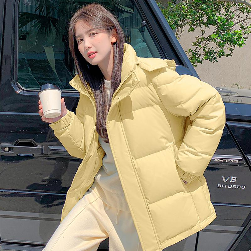 Daunenjacke mit Kapuze, Bonbonfarben, für den Winter, kurz, neue Mode, weiße Entendaunen, Übergröße