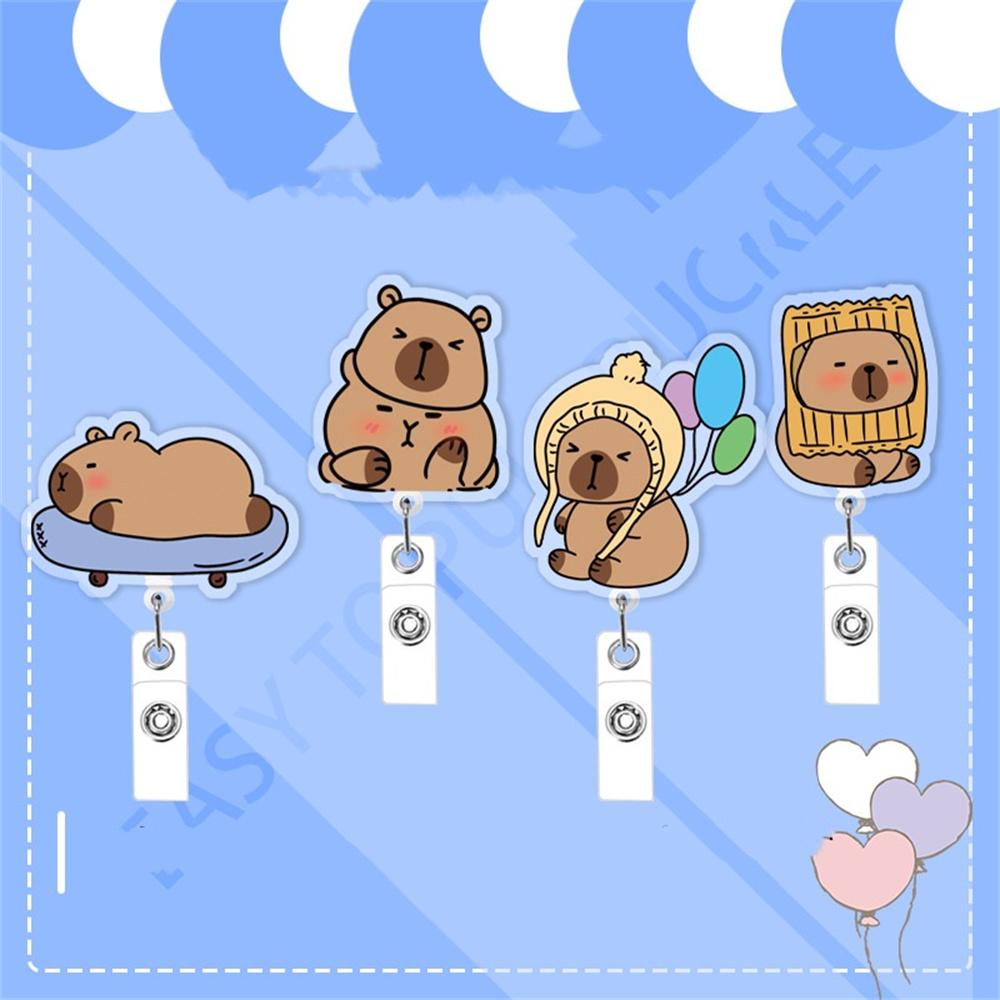 Retractable Badge Reel Compact Id Card Holder Acrylic Badge Reel Colorful Capybara Badge Reel For Nurse Healthcare Office