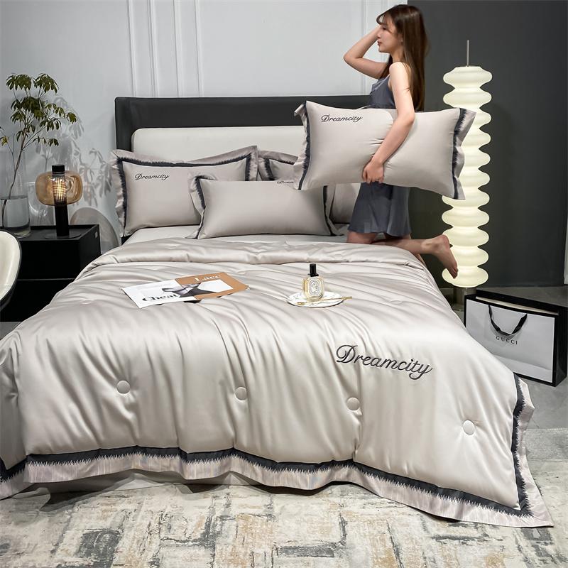 Digital Wide Edge Washed Silk Like Ice Silk Embroidery Tencel Summer Quilt Four Piece Set Air Conditioner Cool Summer Quilt