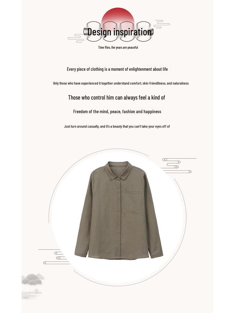 Plus Size Cotton Linen Long Sleeve Shirt for Middle-Aged Women - 2024 Spring & Autumn Fashion Mother's Top