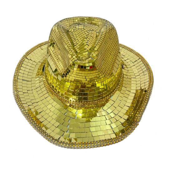 Disco Western Cowboy Hat for Men Women, Sparkly Silver Disco Mirror Hat for Music Festivals, Concerts, Western Party