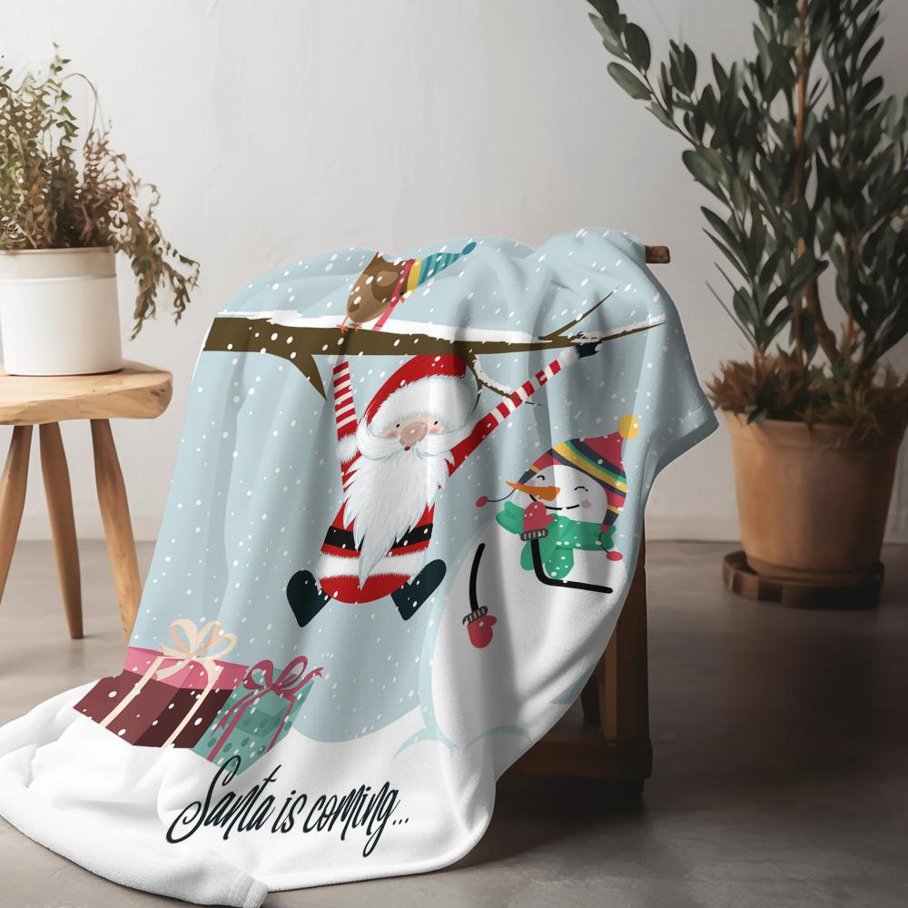 

Christmas Blanket Flannel Throw Sherpa Soft Cozy Warm Reindeer Santa Claus Holiday Gift Home Decor Festive Winter Design 75x90cm