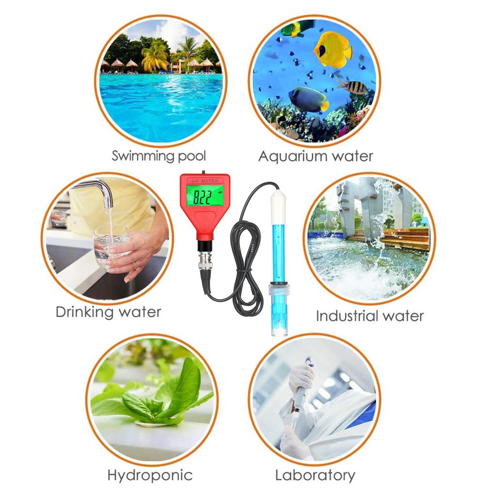 pH Meter 0-14pH Measurement Range Water Quality Tester 1.5-inch LCD PH Pen with Green Backlight for Water Brewing Food Sauce