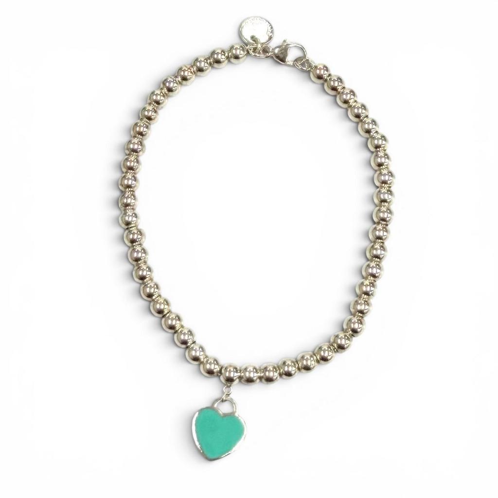Excellent TIFFANY&Co. Bracelet Mini Heart Tag Bead Bracelet Silver AG925 Used