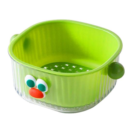 Drain Basket with Handle BPA Free Large Capacity Quick Drying Hollow Design Double Layer 2-in-1 Vegetable Fruit Washing Basket