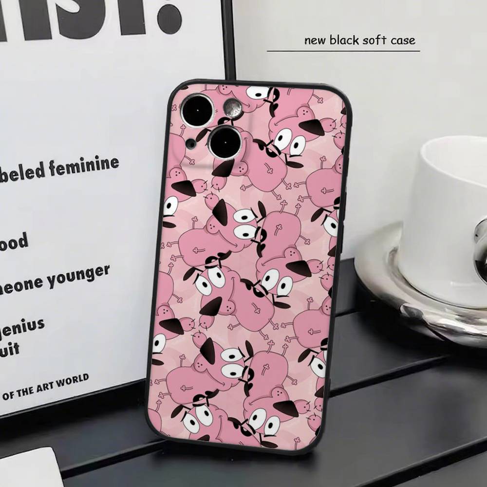 Cartoon Courage The Cowardly Dog-G For iPhone 13,17,11,12,16,14,15,Plus,Pro Max Soft Silicone Black Phone Case