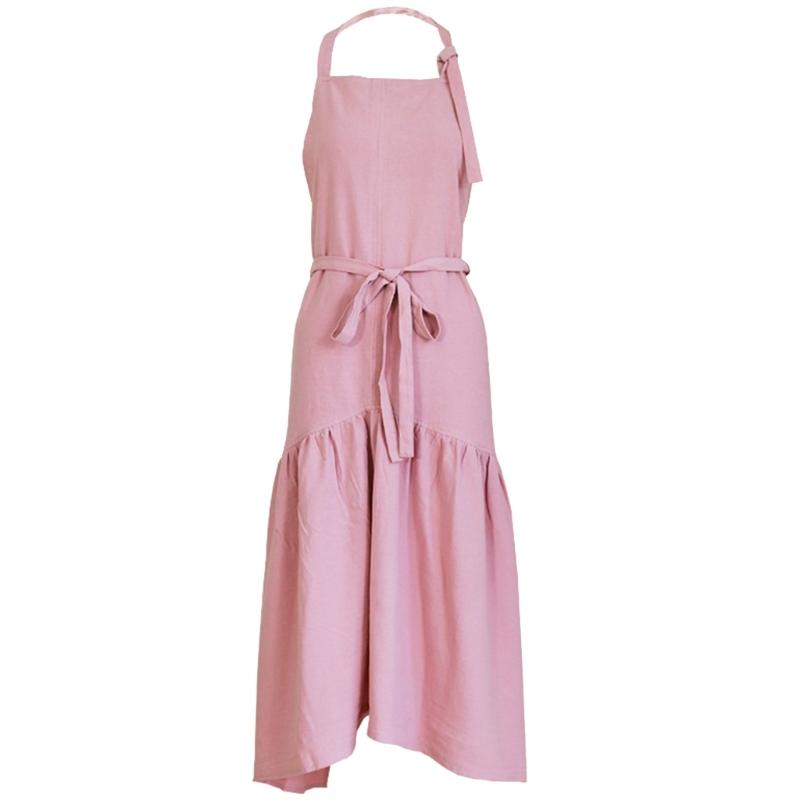 

Cotton Linen Apron Pinafore Dress Adjustable Casual Apron Serving Apron Women Kitchen Apron for Baking Cooking Gardening розовый