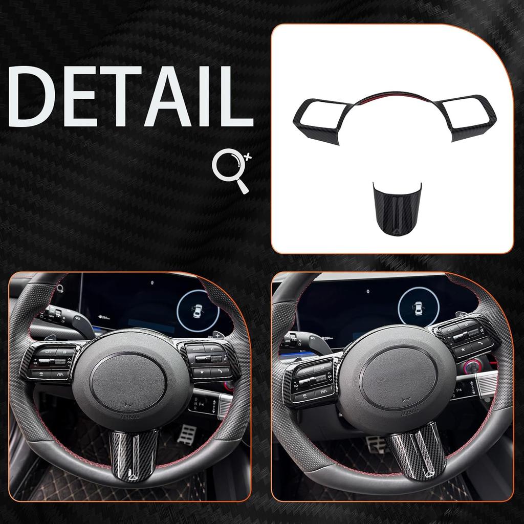2 PCS Carbon Fiber Car Steering Wheel Frame Cover Steering Wheel Button Panel Protection Frame Compatible with Hyundai Sonata DN8 2024